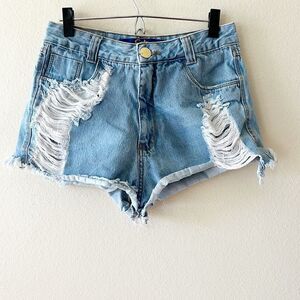 Gata Denim Jean Shorts Distressed